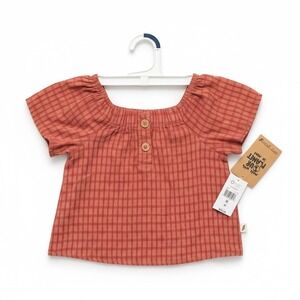 Easy-Peasy Baby Girls 3T Rust Orange Gingham Plaid Short Sleeve Top NWT